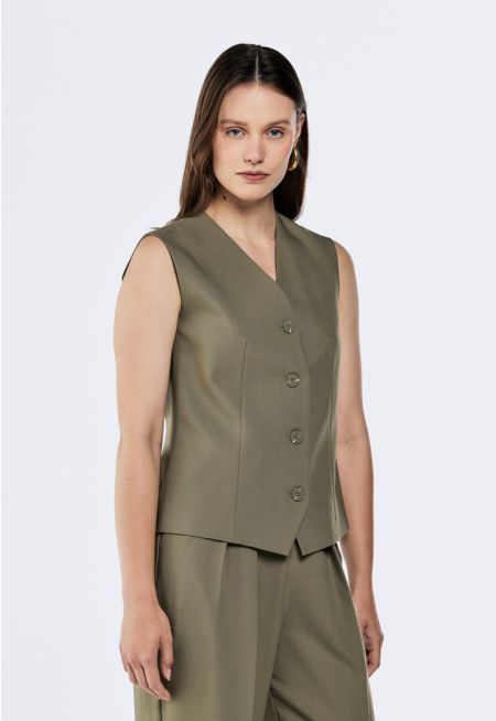 Single Breasted V-Neck Vest