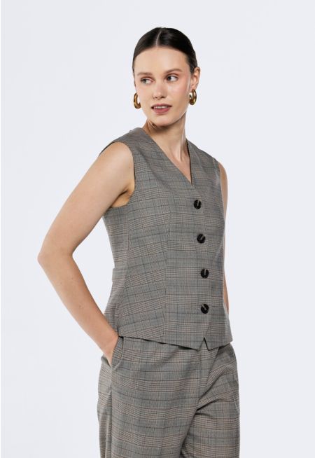 Check V-Neck Vest
