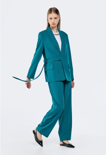 Solid Pleated Waist Trousers