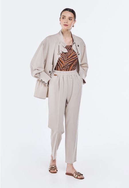 High Waist Elastic Waist Trousers