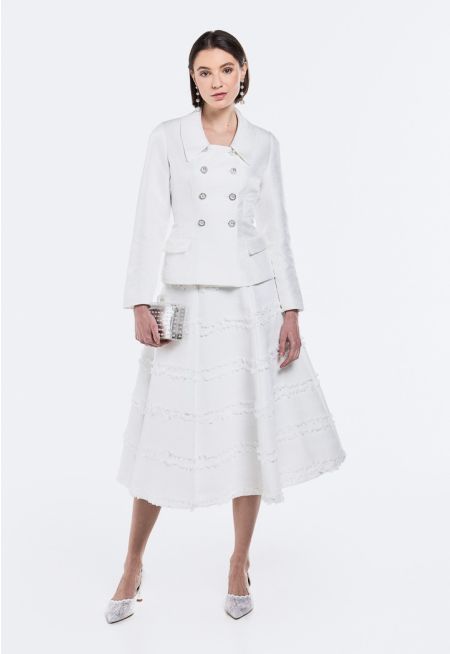 Flared Frayed Midi Skirt