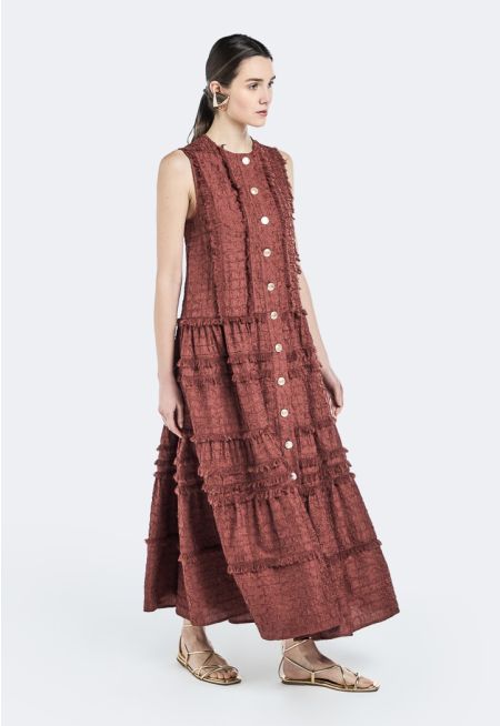 Crinkled Frayed Embellished Dress