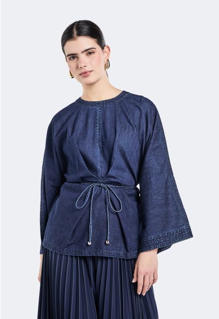Inverted- Pleat Denim Blouse
