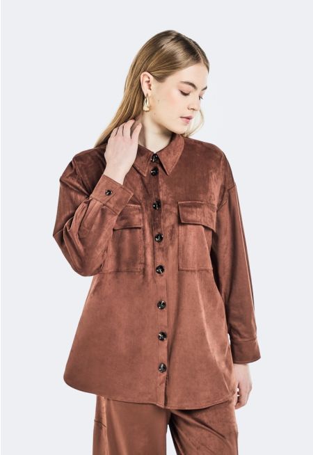 Flap Pocket Suede Shirt