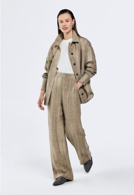 High Waist Crinkled Linen Trousers