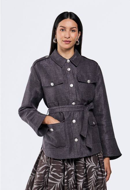Multi-Pocket Lurex Linen Jacket