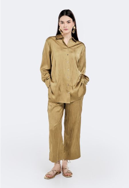 Crinkled Elastic Waist Trousers