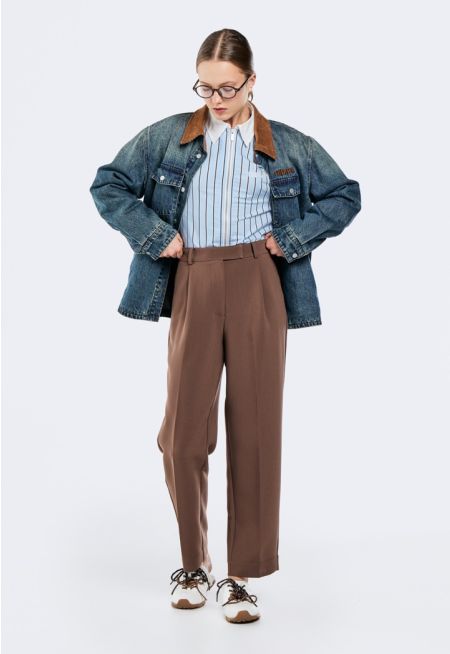 Solid High Waist Trousers