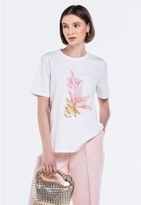 Embossed Printed Motif T-Shirt