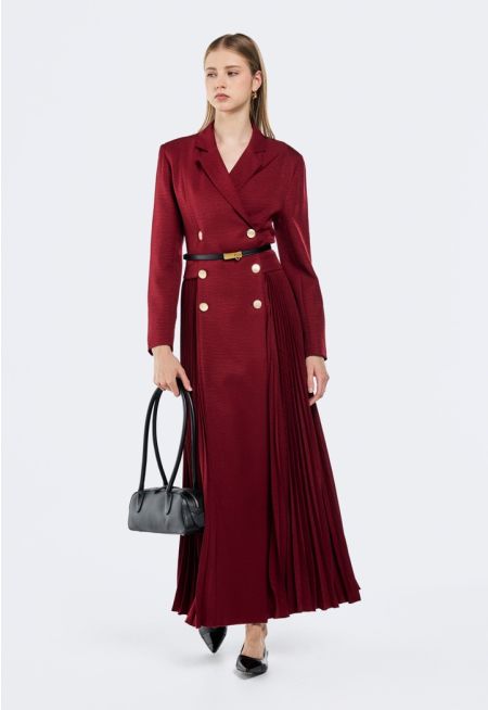 Double Breasted Pleated Dress