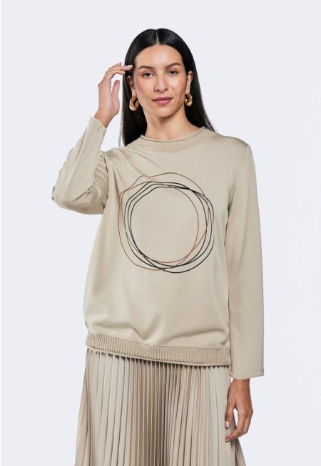 Printed Sweatshirt With Knitted Trims