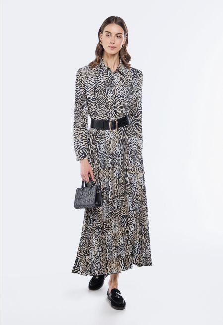 Printed Pleated Maxi Skirt