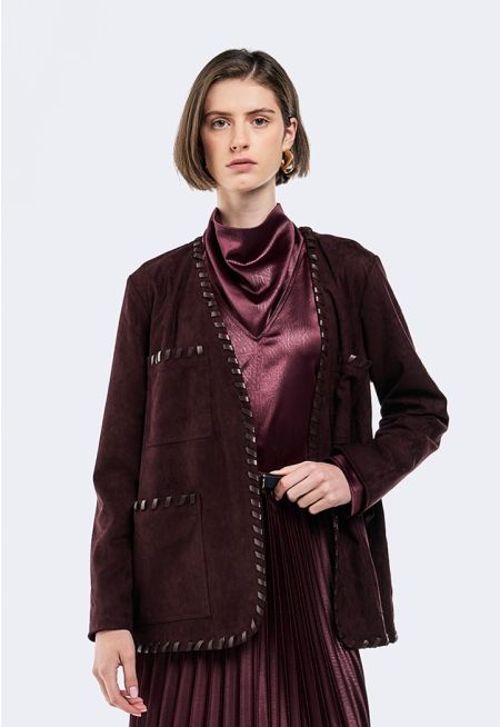 PU Leather Embellished Suede Jacket