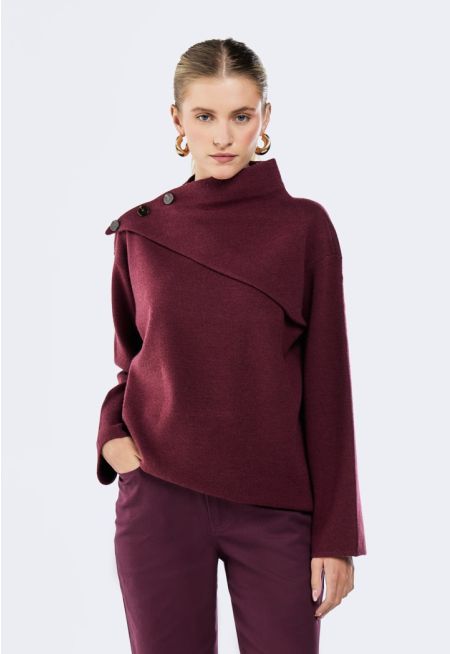 Asymmetrical Neck Knitted Sweater