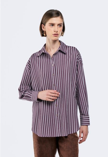 Crystal Embellished Stripped Shirt