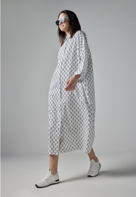 Flared Monogram Print Shirt Dress