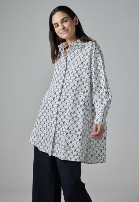 Monogram Print Flared Long Shirt