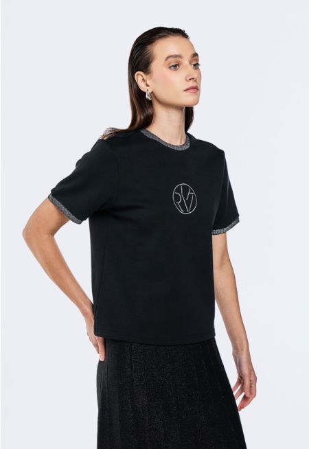 Embroidered T-Shirt With Contrast Panels