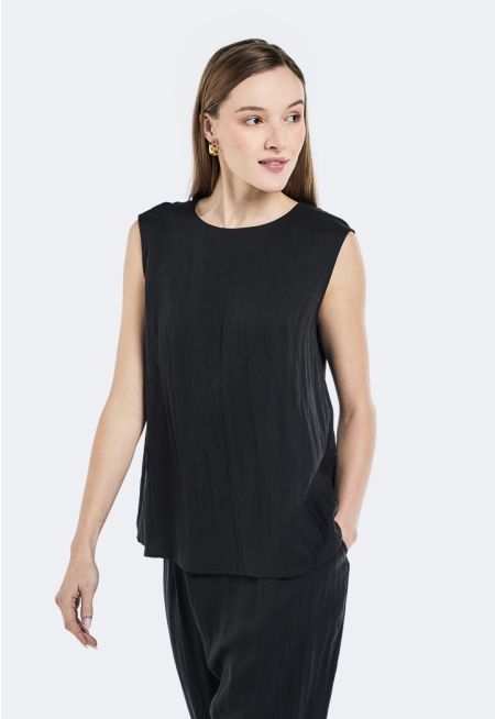 Solid Crinkled Sleeveless Top