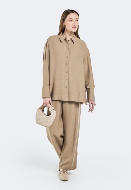 Solid Crinkled Trousers