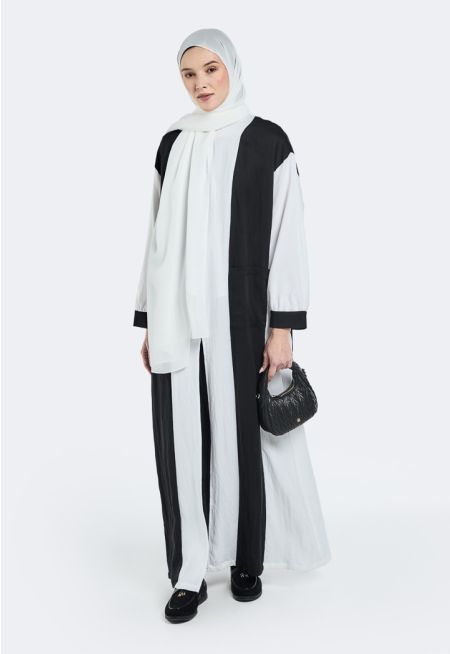 Color Block Abaya With Hijab (2 PCS)