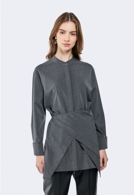 Overlap Shirt With Detachable Wrap Panel
