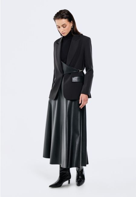 PU Leather Flared Skirt