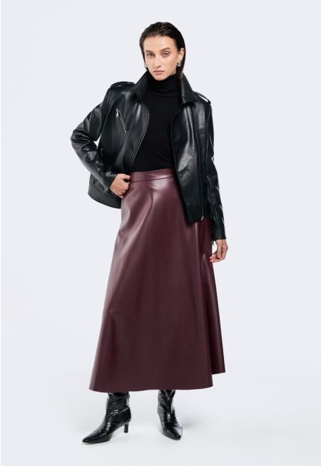 PU Leather Flared Skirt