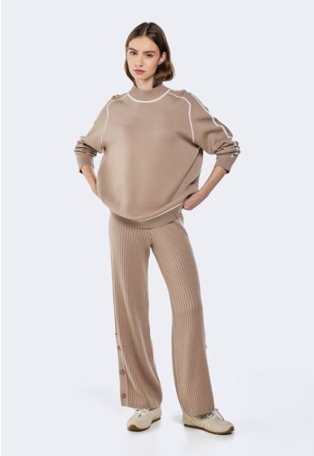 Knitted Button Embellished Trousers