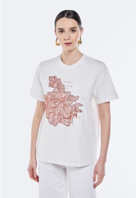 Printed Lace Embellished T-Shirt