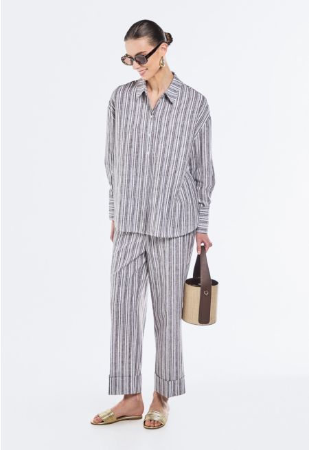 Striped Folded Hem Trousers
