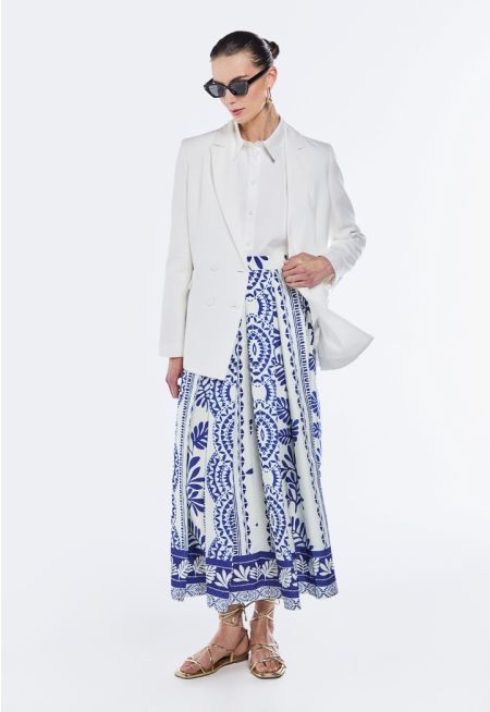 Textured Printed Pleated Skirt