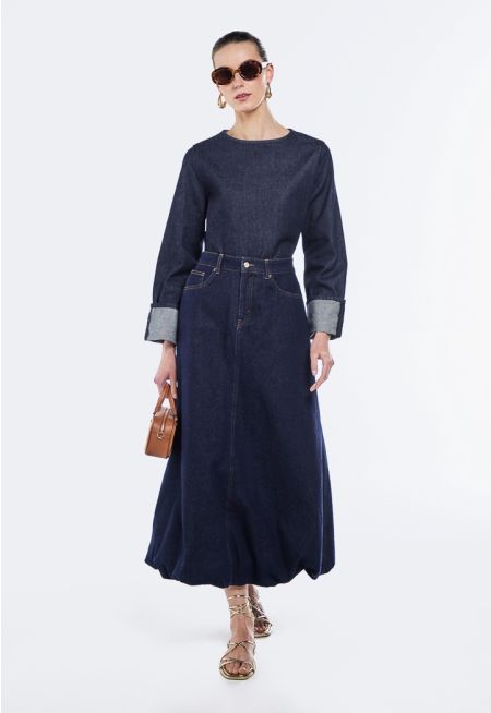 Bubble Hem Denim Skirt