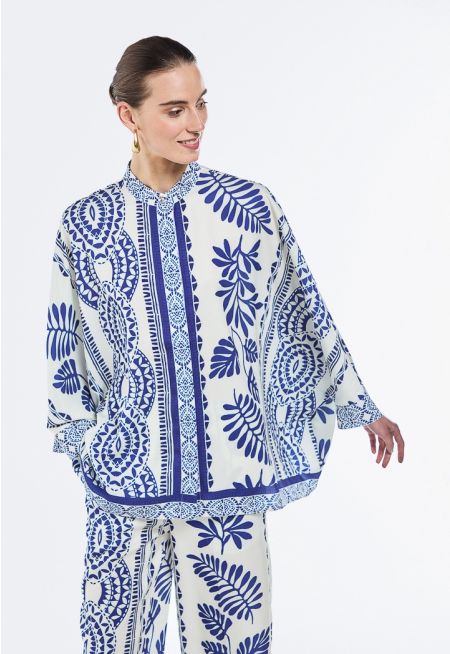 Printed Textured Button Up Shirt