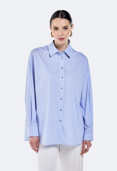 Crystal Embellished Striped Shirt