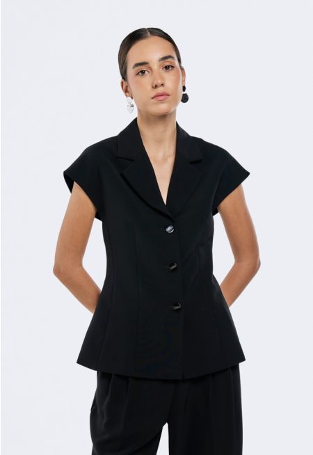 Notched Collar Linen Vest