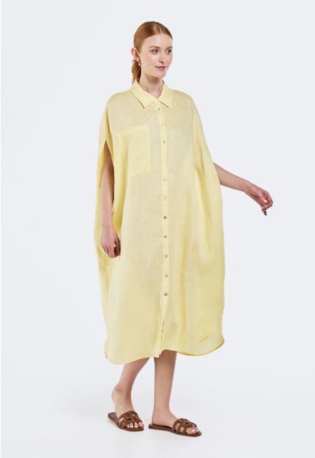 Solid Linen Midi Dress