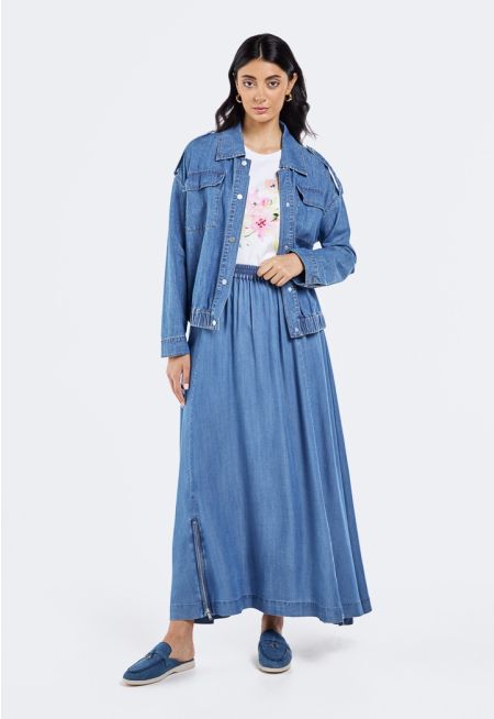 Solid Flared Tencel Skirt