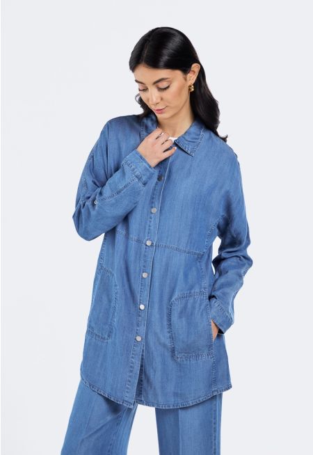 Roll-Tab Sleeve Tencel Shirt