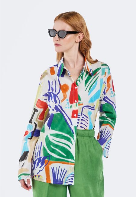 Abstract Print Transparent Shirt