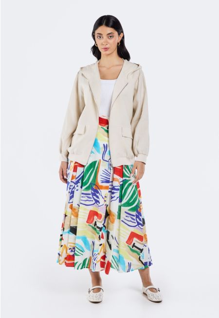 Multicolor Print Pleated Skirt
