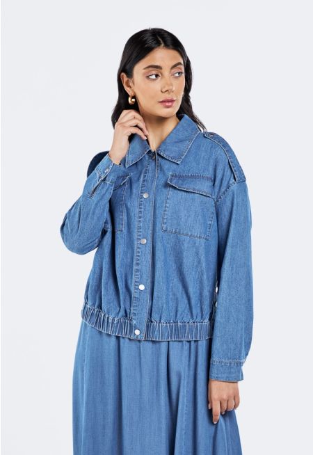 Elastic Hem Denim Jacket
