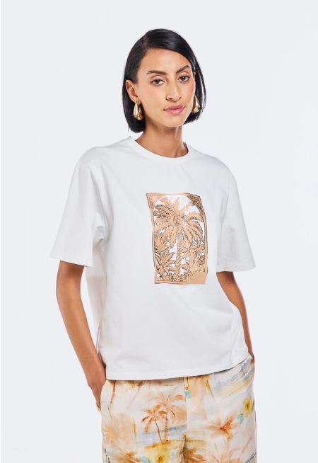 Lurex Palm Print T-Shirt