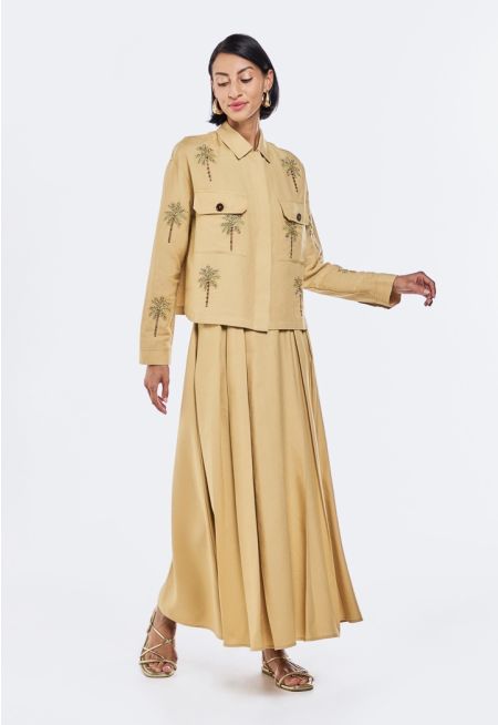 Solid Pleated Maxi Skirt