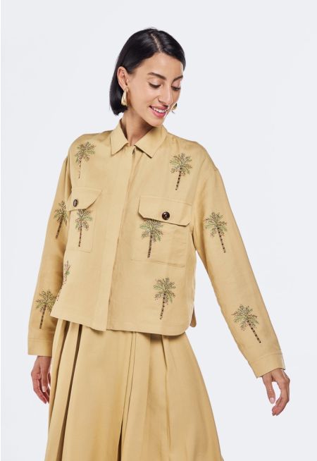Embroidered Bead Embellished Linen Jacket