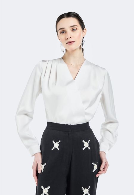 Long Sleeves Satin Bodysuit Top