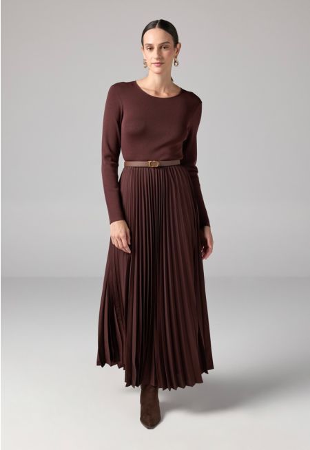 Solid Knitted Pleated Dress