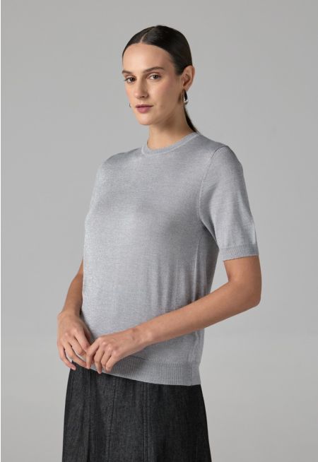 Short Sleeves Knitted Lurex Top