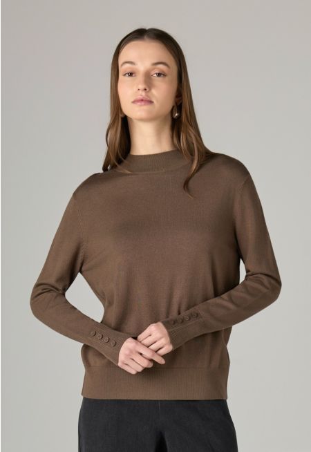High Round Neck Knitted Basic Blouse