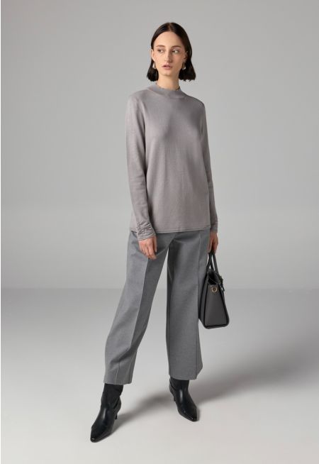 Solid High Waist Trousers